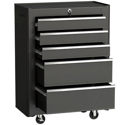 5-Drawer Rolling Tool Cabinet on Wheels, Lockable Tool Chest, Tool Organizer for Garage, Factory and Workshop, Black