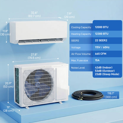 12000 BTU Mini Split Air Conditioner, 22 SEER2 115V Wifi Enabled Inverter AC Unit & Heat Pump Cools up to 750 Sq. Ft