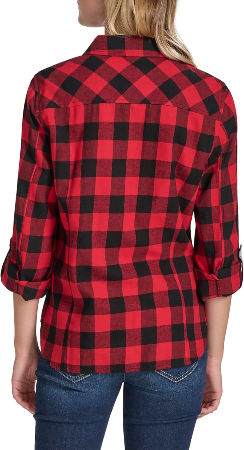Nautica Jeans Women's Lake Check Roll-Tab-Sleeve Button-Up Shirt