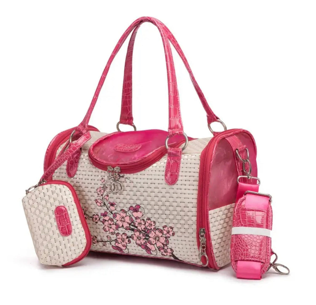 Cherry Blossom Pet Carrier – Luxury Floral Travel Carrier for Pets