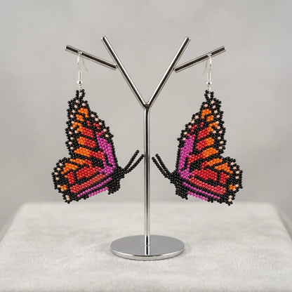 Pink Beaded Butterfly Wing Earrings