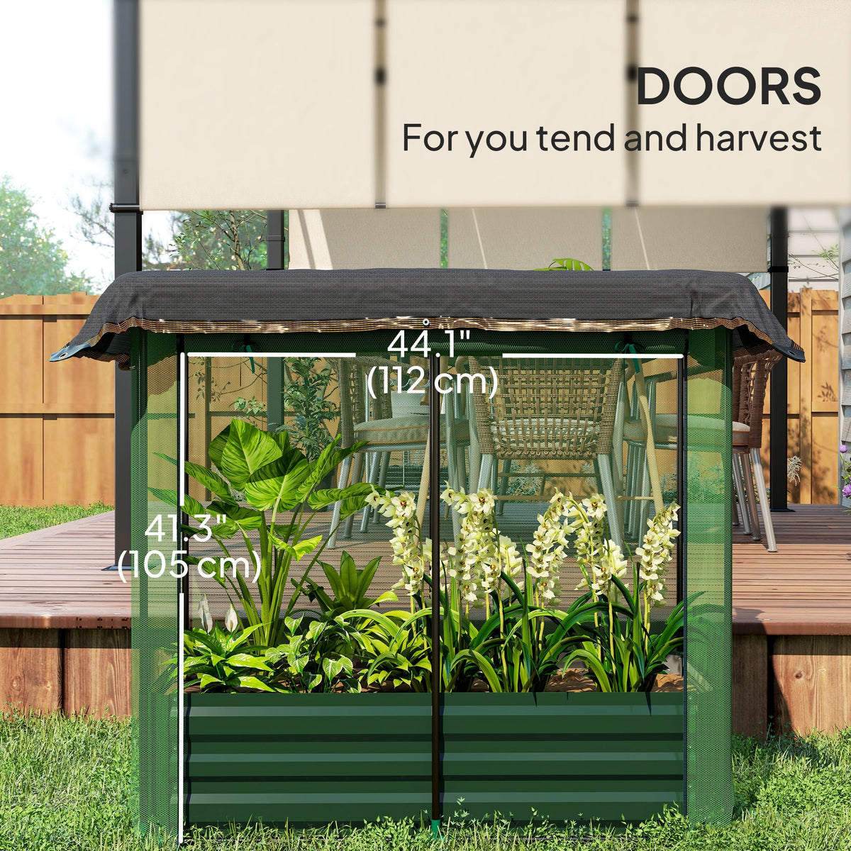 Galvanized Steel Planter Box with Crop Cage and Shade Cloth, Raised Garden Bed for Flowers, Vegs and Herbs