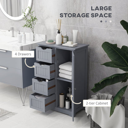 Bathroom Storage Cabinet, Floor Cabinet with Adjustable Shelf and 4 Drawers, Side Cabinet for Washroom, White