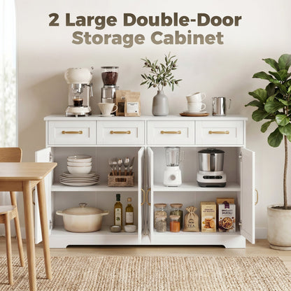 Sideboard Buffet Cabinet, 55" Modern Farmhouse Kitchen Storage Cabinet with 4 Drawers, 4 Doors and 2 Adjustable Shelves