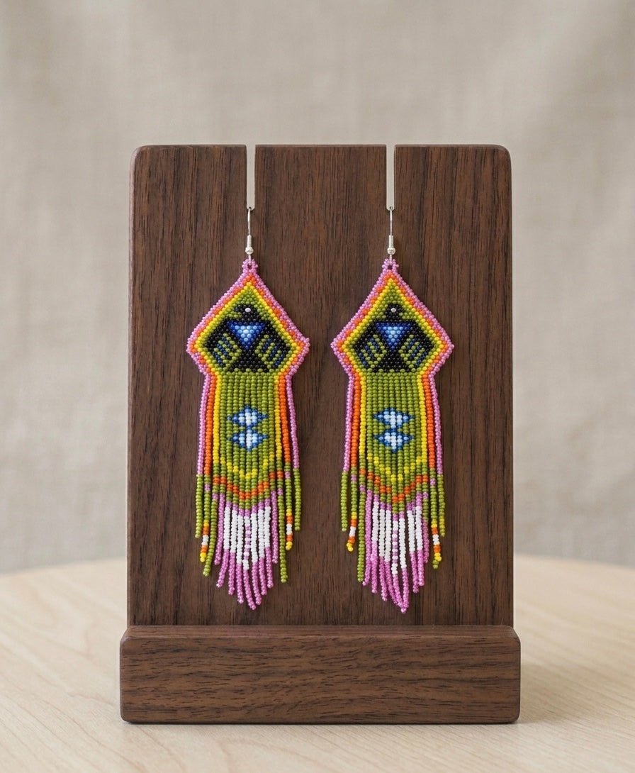 Beaded thunder eagle earrings ( Green )