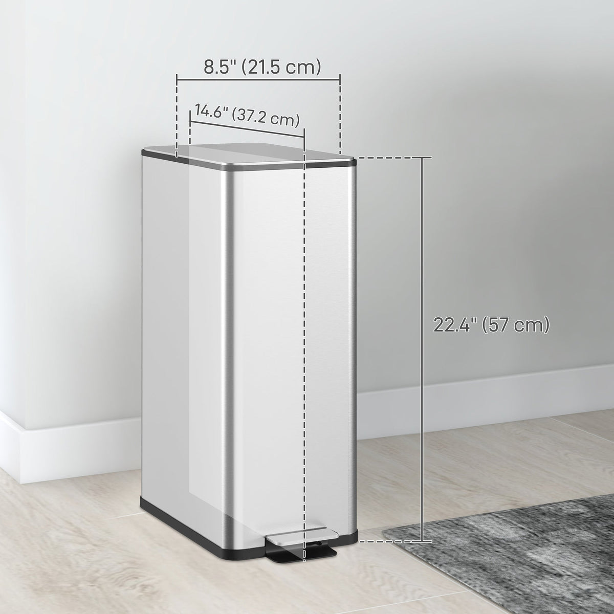 5.3 gal/20 L Stainless Steel Kitchen Garbage Can with Soft-close Lid, Foot Pedal, Fingerprint-Proof, Black