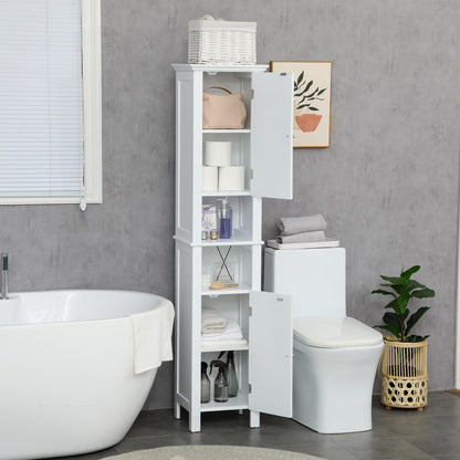 Bathroom Cabinet, Freestanding Linen Cabinet with Open Shelves, 13.8" x 11.8" x 62.4", White