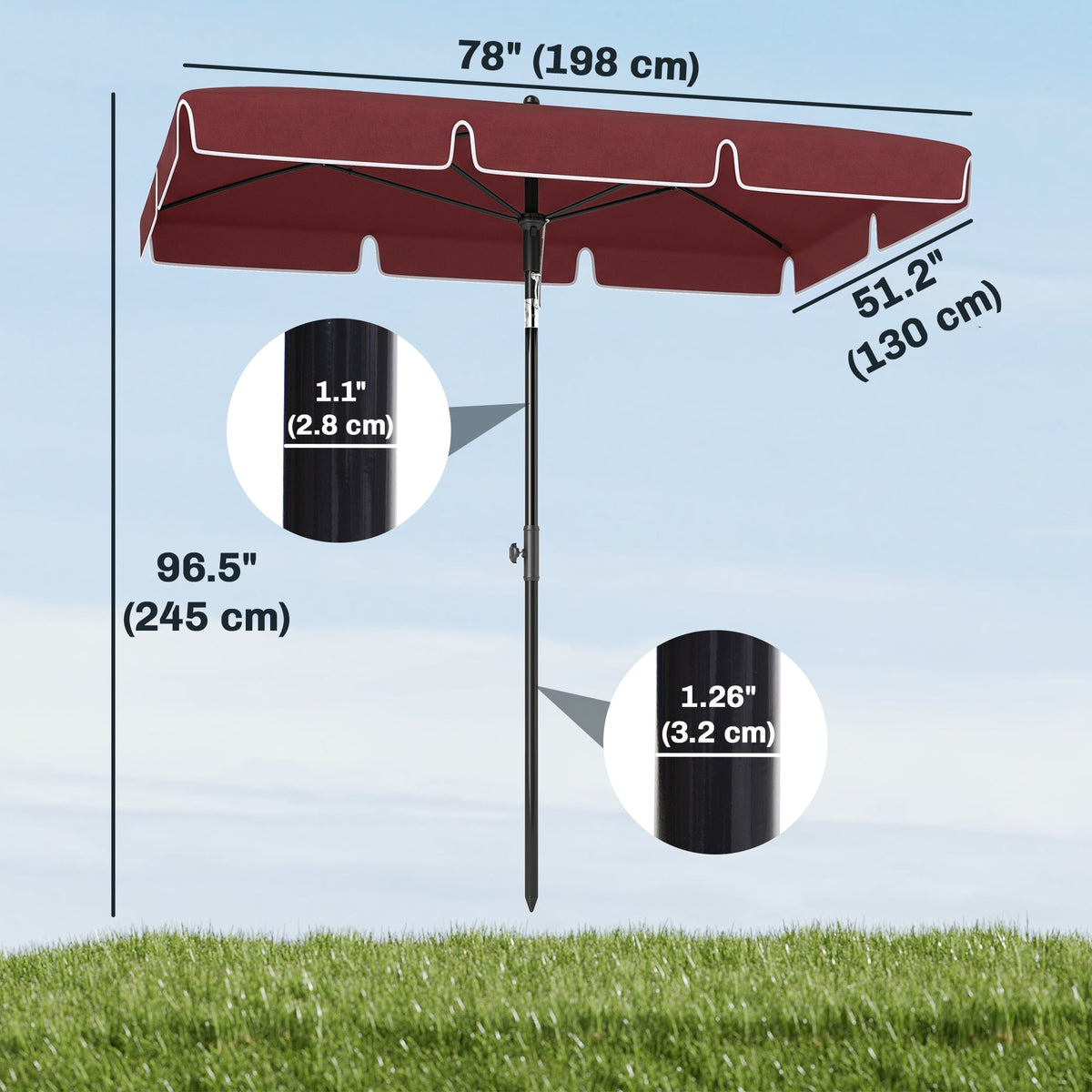 6.5x4ft Rectangle Patio Umbrella Aluminum Tilt Adjustable Garden Parasol Sun Shade Outdoor Canopy Beige