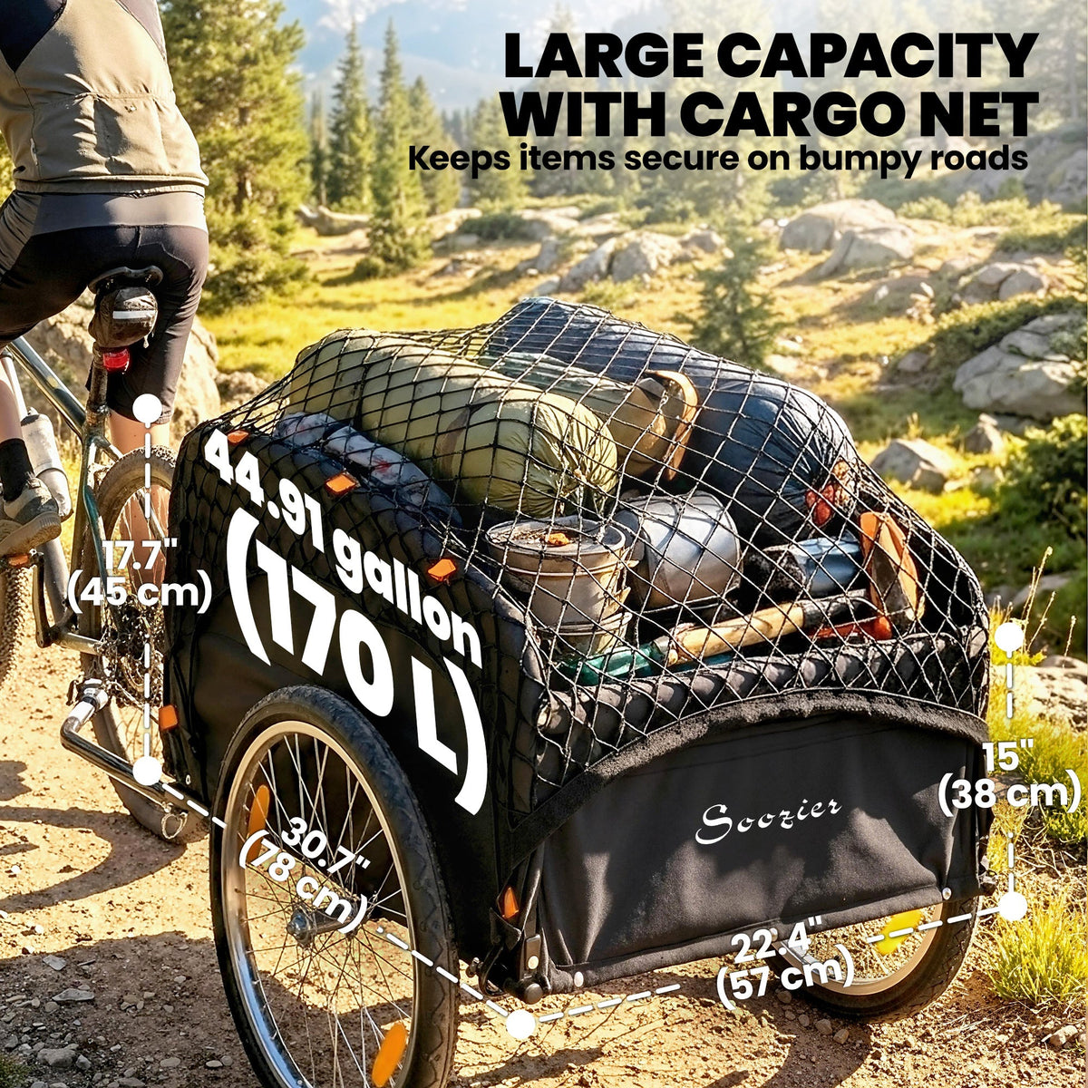 Bike Cargo Trailer, 45 Gal Bicycle Trailer Wagon Cart with Cargo Net, Quick Release 20" Wheels, Safe Reflectors