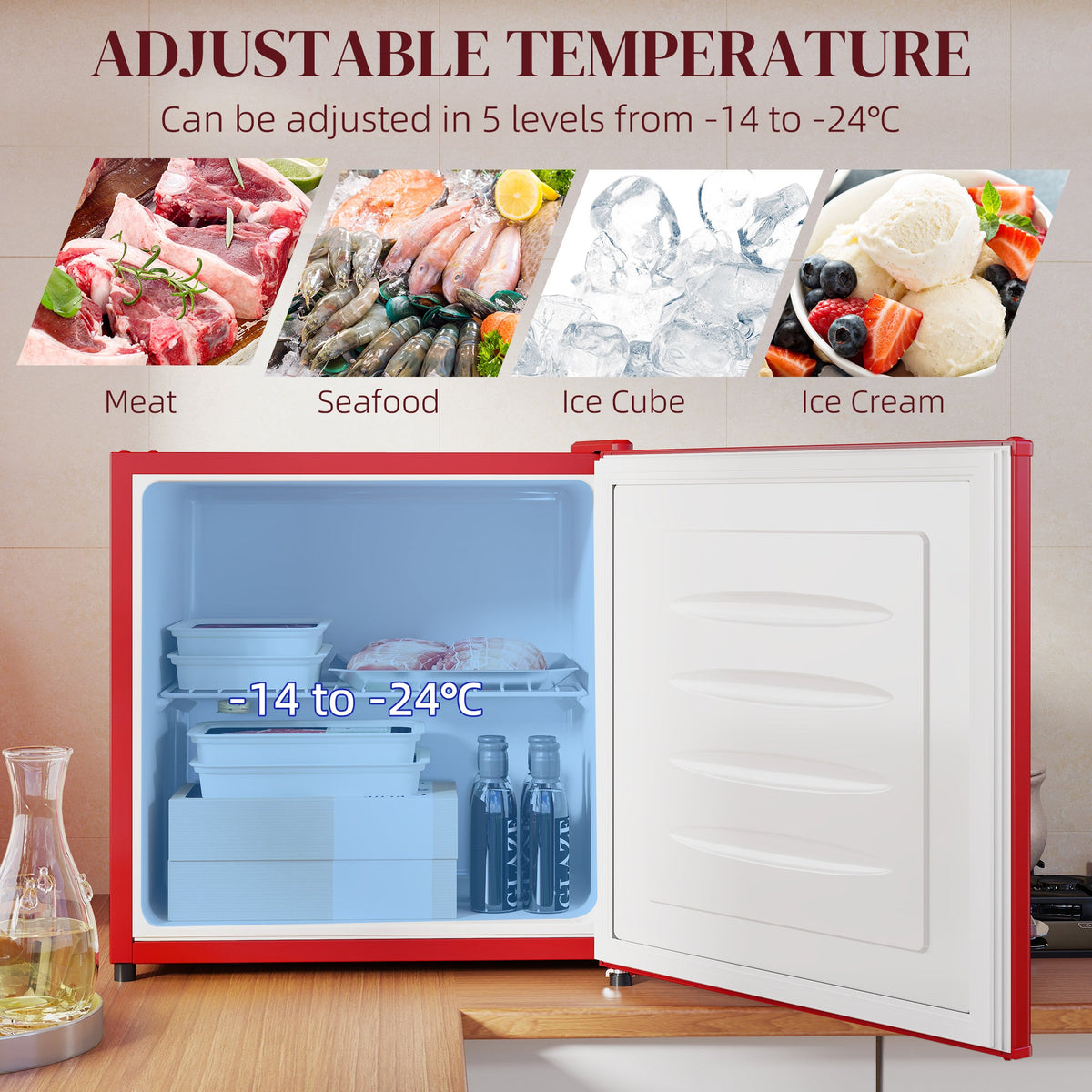 1.1 Cu. Ft. Mini Freezer, Compact Upright Freezer with Reversible Door, Removable Shelf, Adjustable Temperature, Black