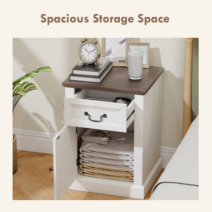Side Table Set of 2, End Tables with Drawer and Cabinet, Nightstands for Small Spaces, Living Room, Black