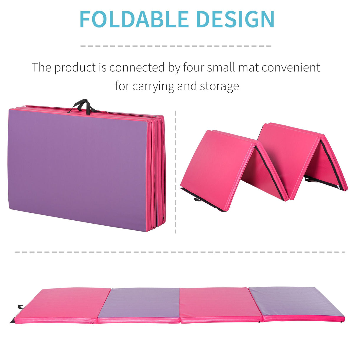 4'x10'x2" Folding Gymnastics Tumbling Mat, Exercise Mat with Carrying Handles for Yoga, MMA, Martial Arts, Dark Blue