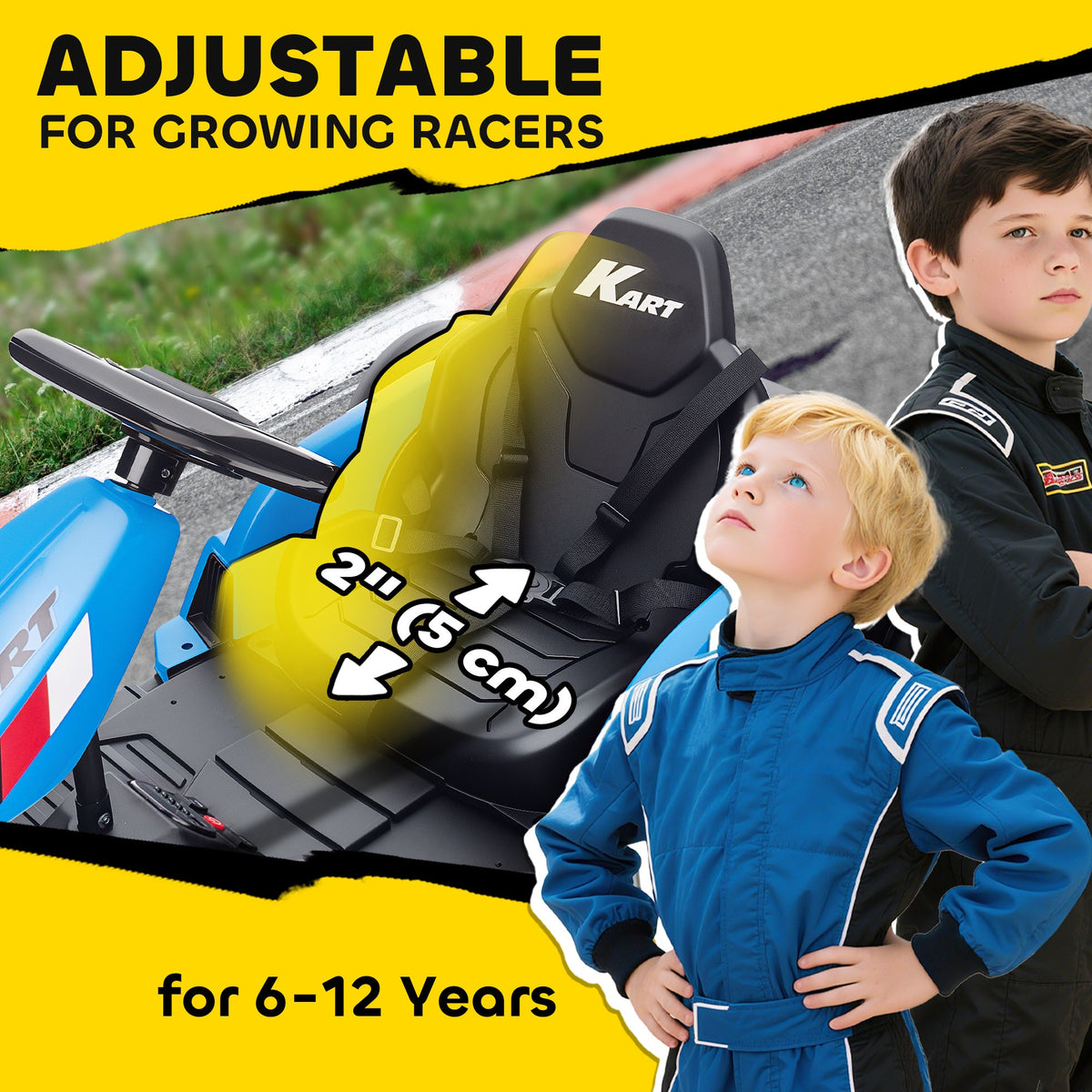 24V Electric Go Kart with Dual 150W Motors, Adjustable Seat & 11.2MPH High Speed, Slow Start, 5-Point Harness, Blue