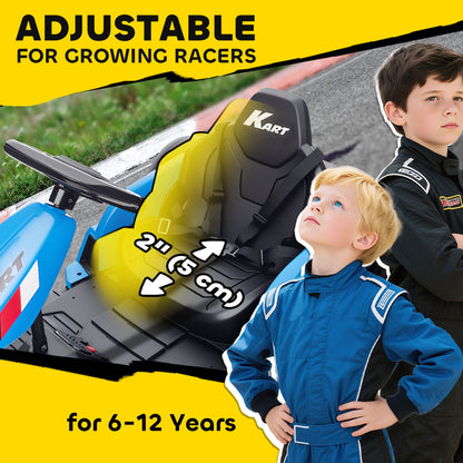 24V Electric Go Kart with Dual 150W Motors, Adjustable Seat & 11.2MPH High Speed, Slow Start, 5-Point Harness, Blue