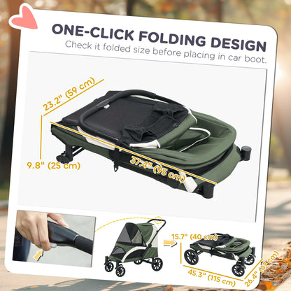 Foldable Pet Stroller for Medium Dogs with Four Big Wheels, Shock-Absorbing Frame, Safety Leashes, Brakes, Black