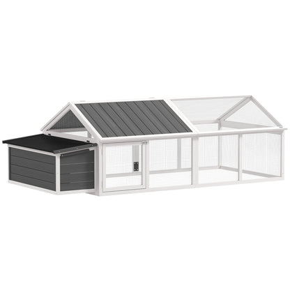 95"L Chicken Run Large Chicken Coop with Nesting Box Wooden Roof Side Door for Outdoor 4–8 Chickens