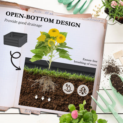 Galvanized Planter Box, Outdoor Raised Garden Bed with 3-Tier Trellis Tomato Cage for Climbing Vines, Vegetables, Brown