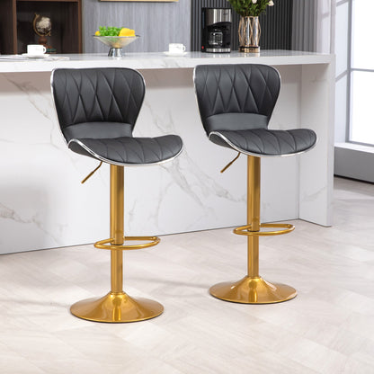 Maxi Counter Height Bar Stools Set of 2-Adjustable Height and Swivel Seat-Black/Gold