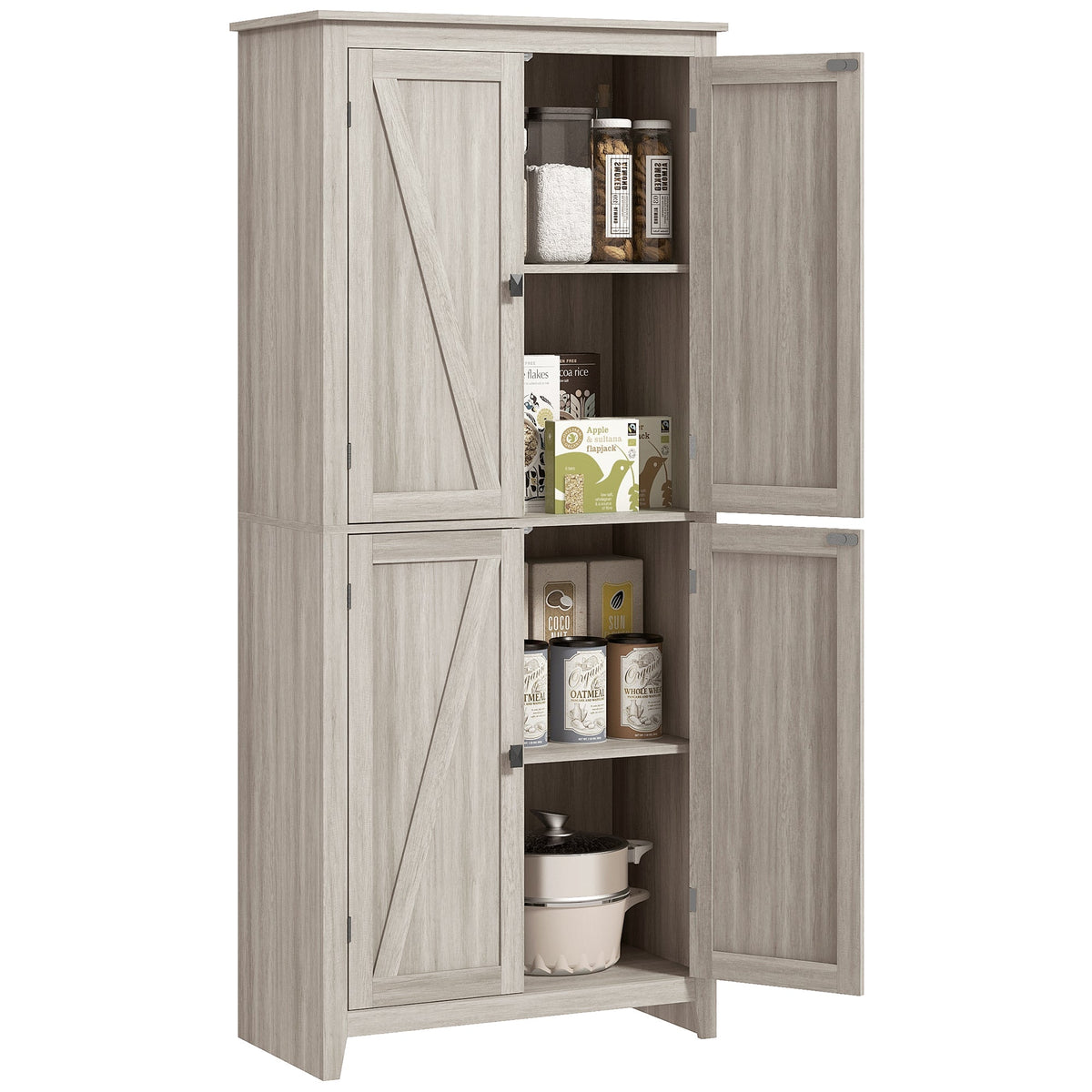 72" Freestanding Storage Cabinet, Kitchen Pantry Cabinet with Doors and Shelves for Dining Room, Natural