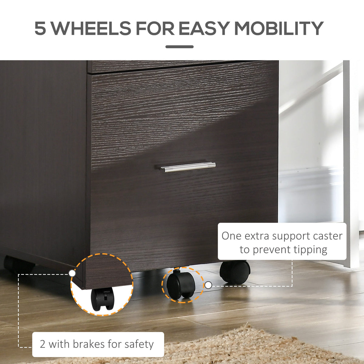 Mobile Filing Cabinet, Vertical File Cabinet with 2 Drawers, Wheels, for Letter or A4 File, Natural
