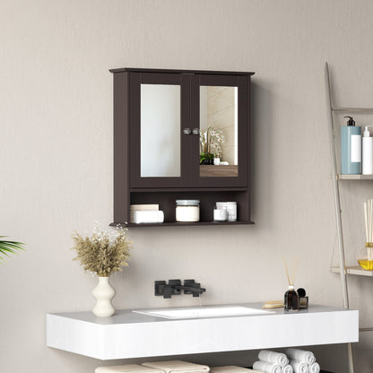 Medicine Cabinet, Wall-Mounted Bathroom Mirror Cabinet with Double Doors, Open Shelf, and Adjustable Shelf, Modern Bathroom Wall Cabinet, White