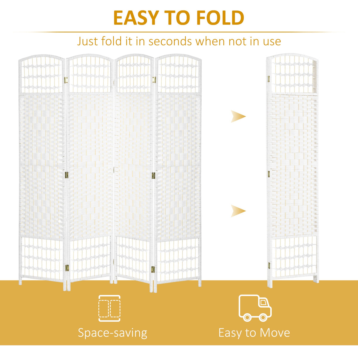 4 Panel Folding Room Divider, Portable Privacy Screen, Wave Fiber Room Partition for Home Office, Black
