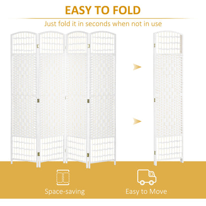 4 Panel Folding Room Divider, Portable Privacy Screen, Wave Fiber Room Partition for Home Office, Black