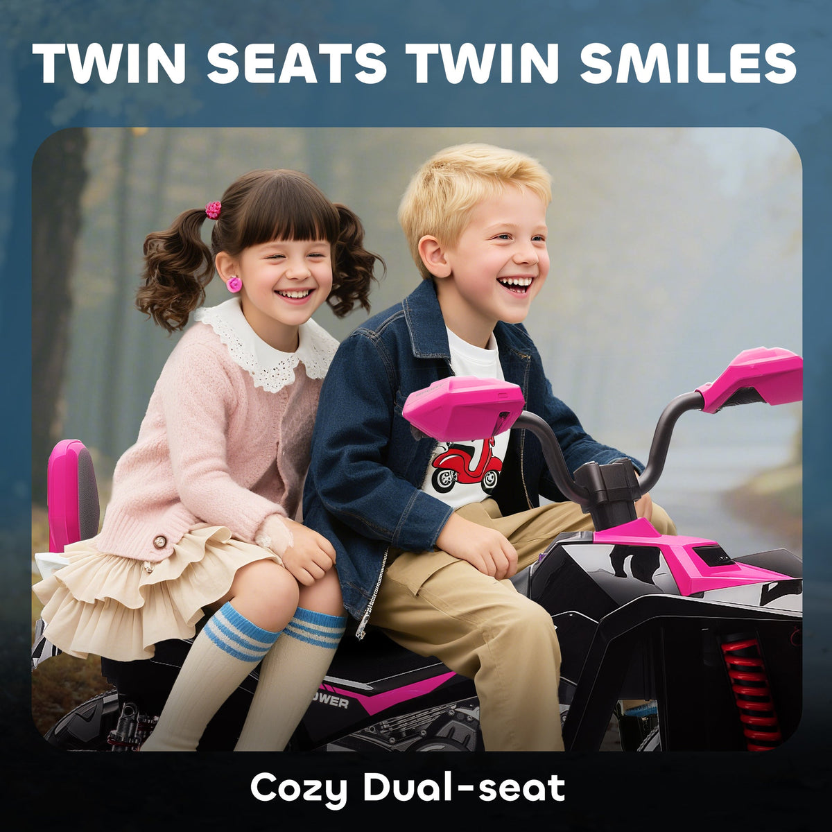 2-Seater All-Terrain 4 Wheeler, 24V Kids ATV Ride-On, Electric Quad Car with Dual Motor, for Boys and Girls, Black