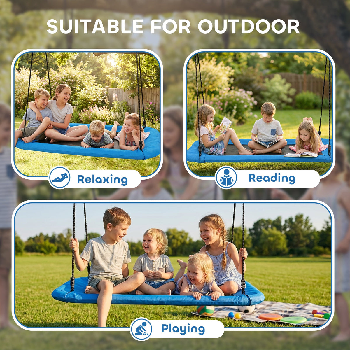Nest Swing Adjustable Ropes Tree Straps Basket Swing for Kids, 58" x 30", 660 lbs Capacity for Indoor Outdoor, Blue
