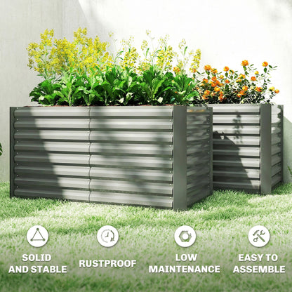Set of 2 Galvanized Metal Planters for Outdoor Plants, 4' x 2' x 2' Raised Garden Bed, Dark Grey