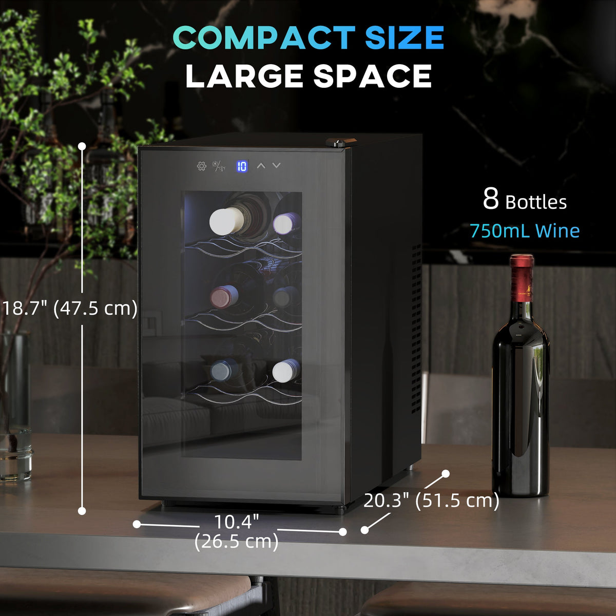 Quiet Wine Cooler Refrigerator, 8 Bottle, Beverage Wine Fridge with Glass Door, Temperature Control, for Champagne