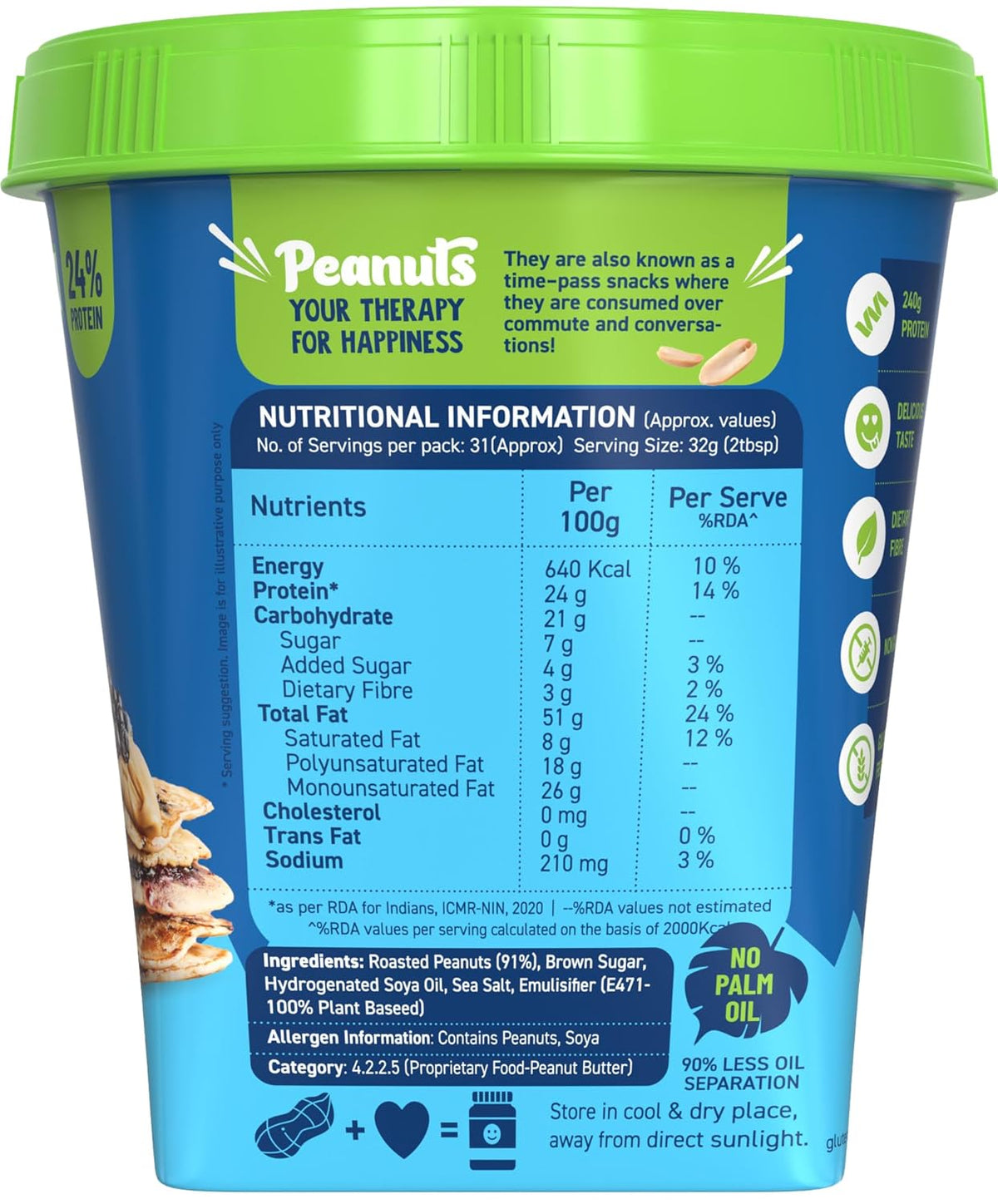 Classic Peanut Butter Smooth | 90% Roasted Peanuts | High Protein Peanut Butter Smoothy | Gluten-Free | Vegan
