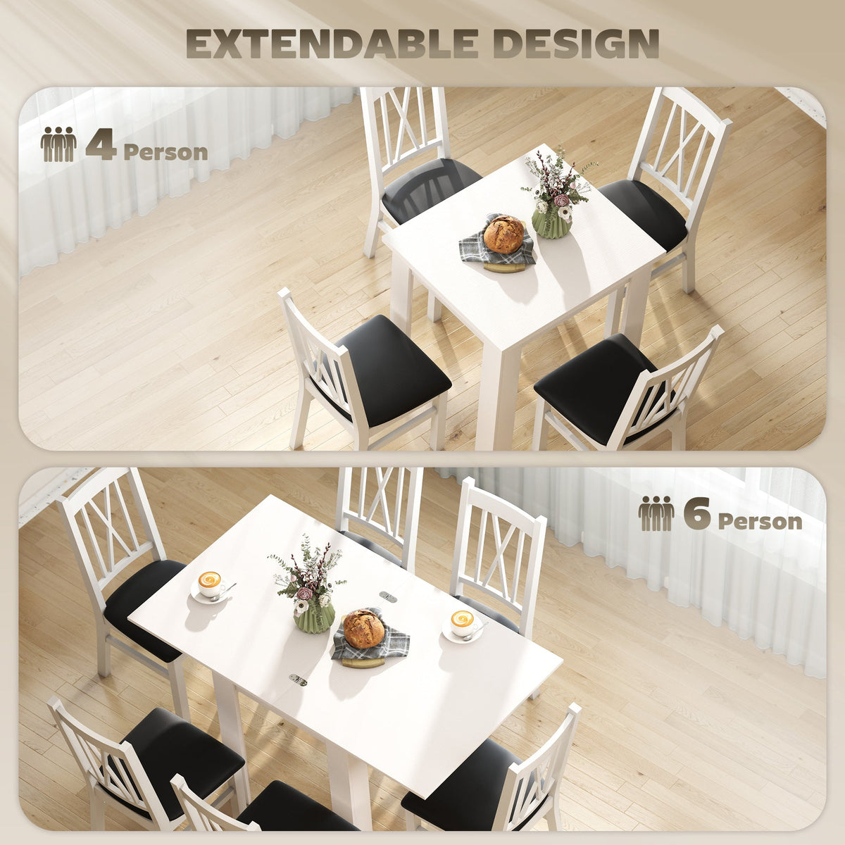 55" Extendable Dining Table for 4-6, Kitchen Table with Steel Slides and Felt Pads for Small Spaces, Black