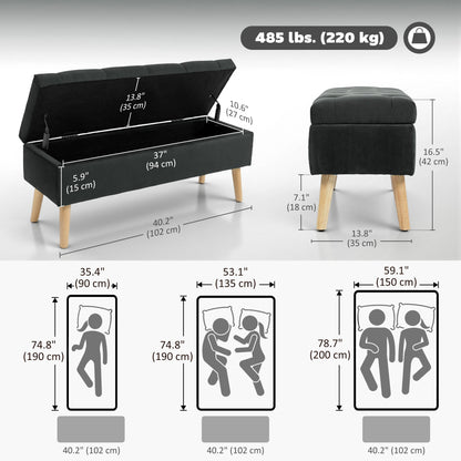 Storage Ottoman with Lid, Velvet Upholstered Storage Bench with Wood Legs for Living Room, Black