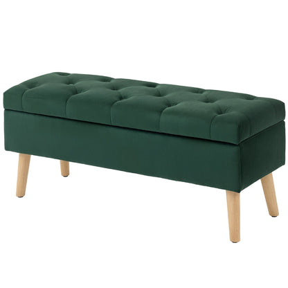 Storage Ottoman with Lid, Velvet Upholstered Storage Bench with Wood Legs for Living Room, Black