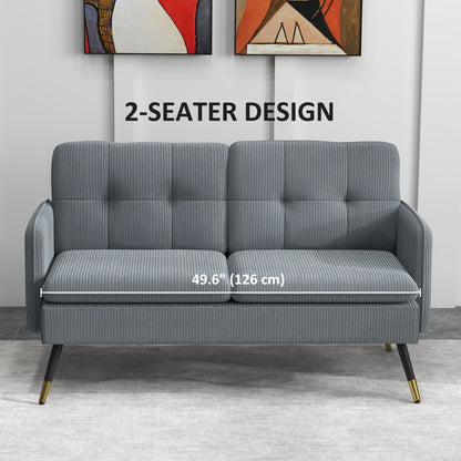 55" Loveseat Sofa, Linen Love Seat w/ S spring, Steel Legs and Button Tufting, Small Couch for Living Room, Dark Grey