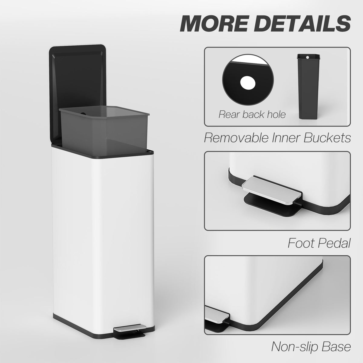 5.3 gal/20 L Stainless Steel Kitchen Garbage Can with Soft-close Lid, Foot Pedal, Fingerprint-Proof, Black