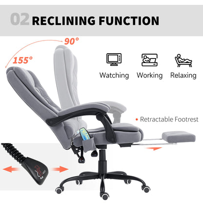 7-Point Vibrating Massage Chair, Reclining Office Chair with Footrest, Reclining Back, Adjustable Height, Grey