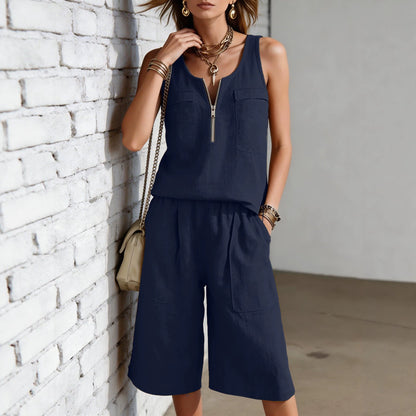 Sleeveless Tank Top And Straight-leg Capri Pants Casual Set
