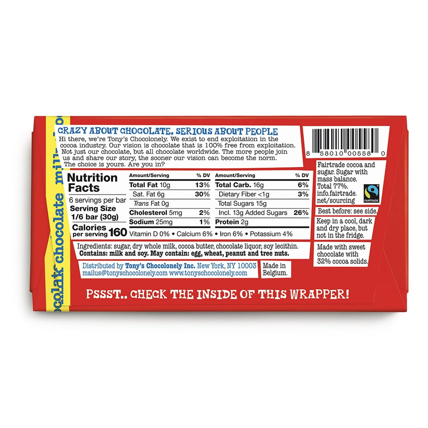 Tony's Chocolonely 32% Milk Chocolate Bar, 180g