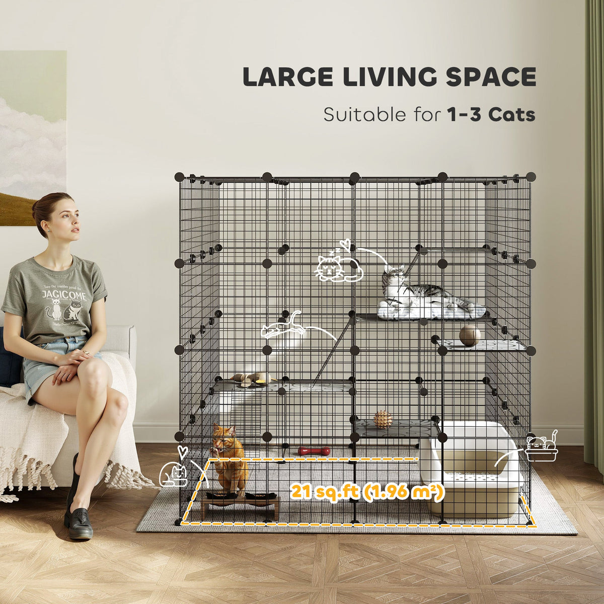 4 Tier DIY Cat Cage Indoor, Catio for 1-3 Cats with Hammock, 5 Doors, 3 Ramps, 3 Jumping Platforms, for 1-3 Cats, Black
