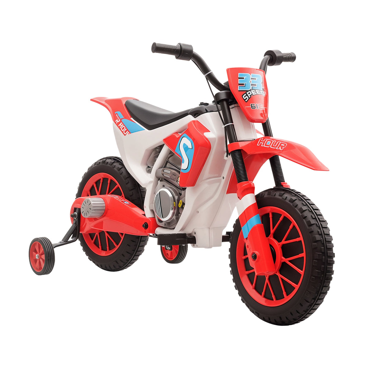 Kids Dirt Bike 12V Battery-Powered Ride-On Electric Motorcycle with Charging Battery, Training Wheels Blue