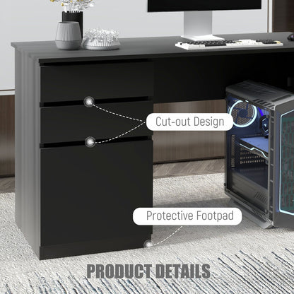 Modern Computer Desk, Home Office Desk for Study, Writing Workstation with Storage Drawer and Cabinet for Living Room, White