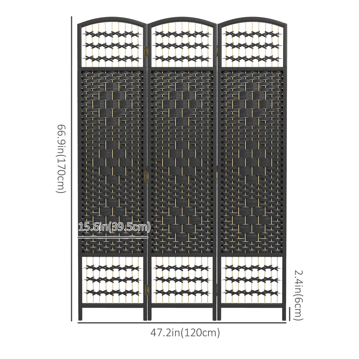 4 Panel Folding Room Divider, Portable Privacy Screen, Wave Fiber Room Partition for Home Office, Black