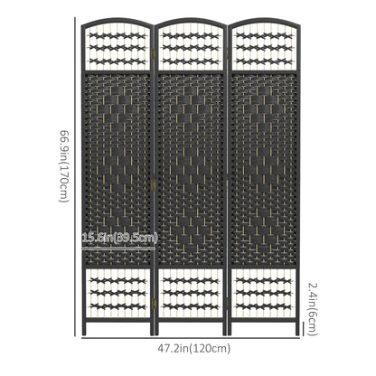 4 Panel Folding Room Divider, Portable Privacy Screen, Wave Fiber Room Partition for Home Office, Black