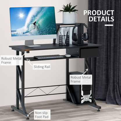 Indy Computer Desk with Keyboard Tray and Drawer-Black