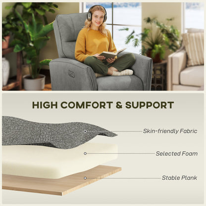 Power Recliner Chair, Dyed Fabric (Like Leathaire) Upholstered Recliner Chair with USB Ports, Footrest, Beige