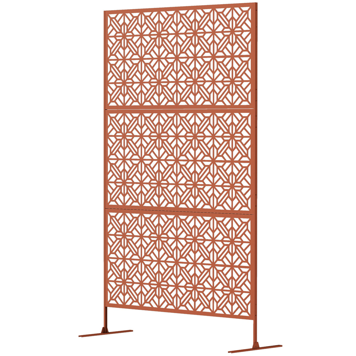 Decorative Outdoor Privacy Panel with Stand, Freestanding Metal Outdoor Divider for Garden, Backyard, Deck, Brown