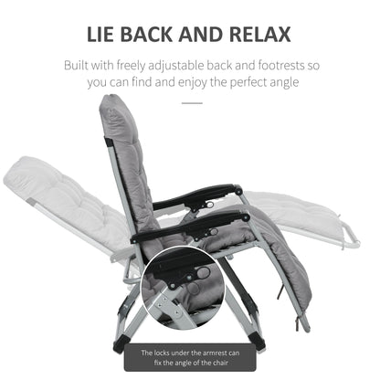 Folding Garden Chairs Set of 2, Reclining Zero Gravity Chair, Sun Lounger with Cushion and Headrest, Dark Grey