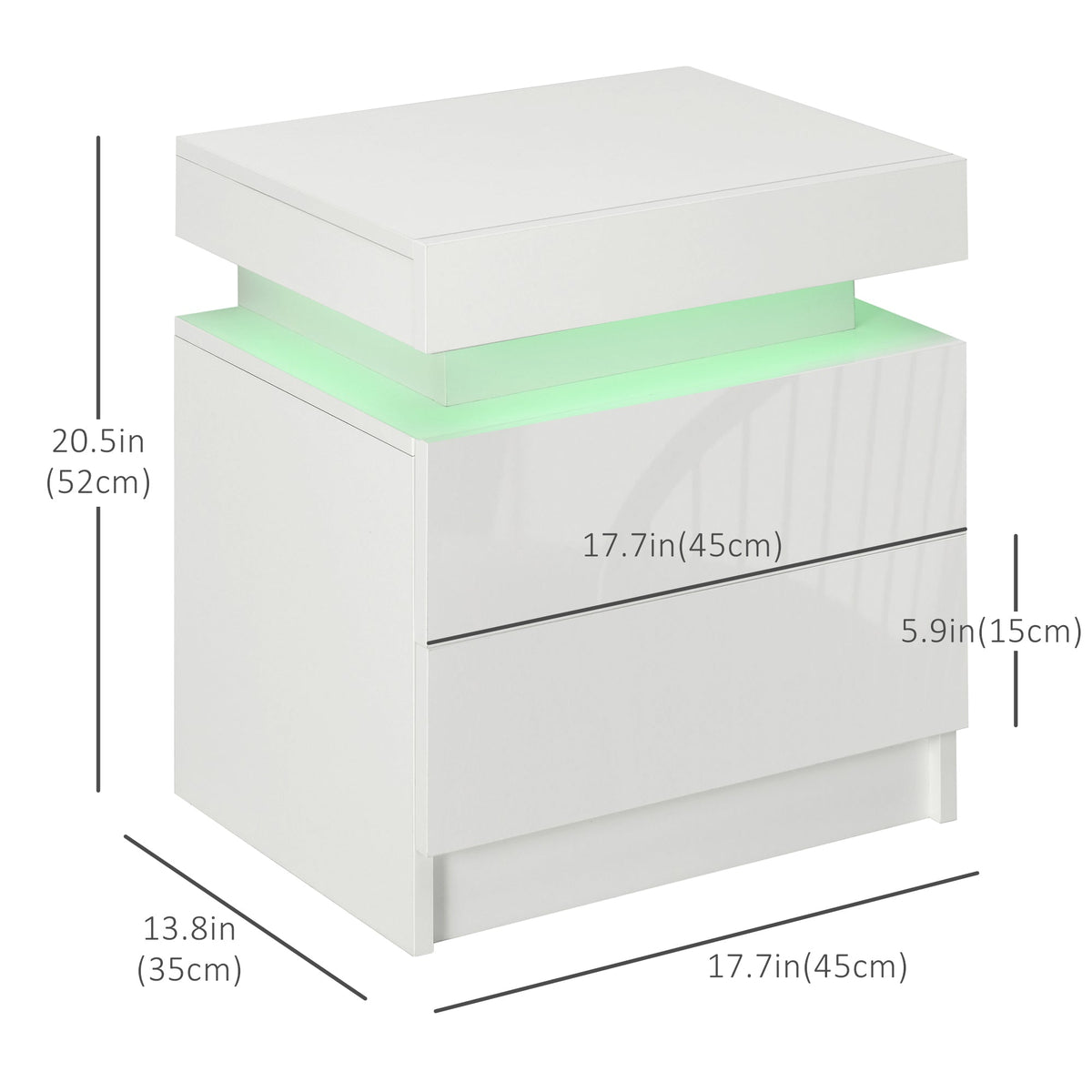 Nightstand, Bedside Table with LED Lights and 2 Drawers for Bedroom, Living Room, White